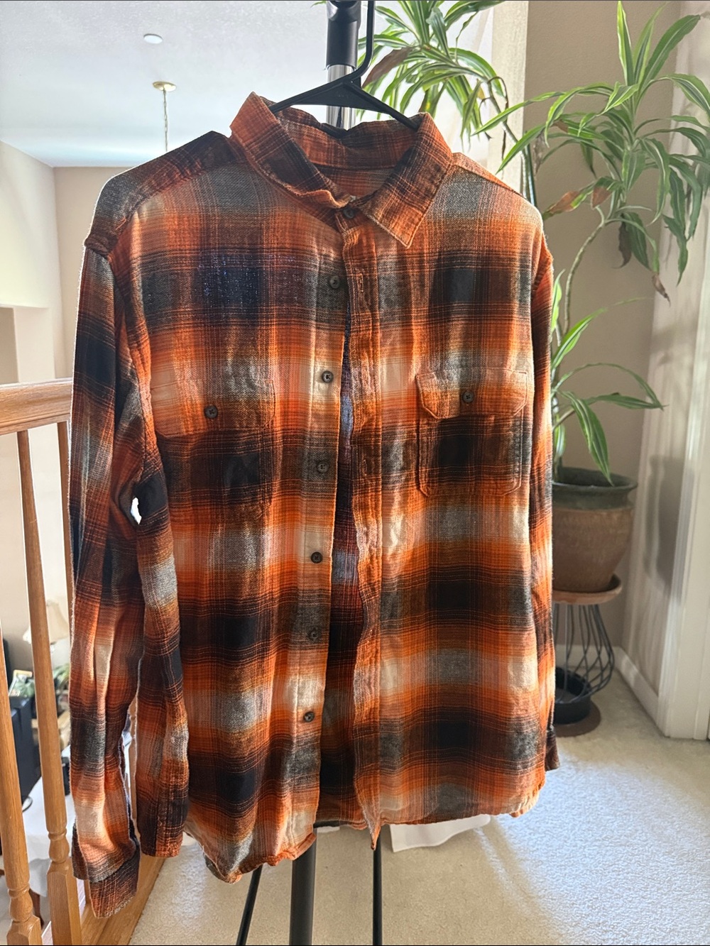 Goodfellow & Co Orange and Black Plaid Button-Down Shirt